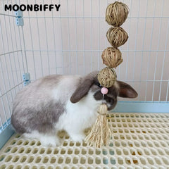 Pet Lapin Toy Natural Straw Ball Hanging String Rabbit Cleaningteeth Toys To Relieve Boredom Hamster Bunny Accessories Pet Items