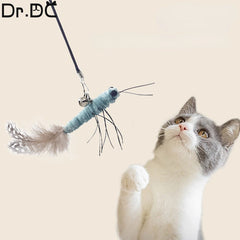 Dr.DC Teasing Cat Stick Head with or without Wire Stick Dragonfly Feather Cat Supplies Interactive Fun Pet Cat Toy Accessories