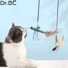 Dr.DC Teasing Cat Stick Head with or without Wire Stick Dragonfly Feather Cat Supplies Interactive Fun Pet Cat Toy Accessories