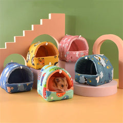 Cute Cartoon Rabbit Squirrel Mini Cage Guinea Pig Nest Small Animal Mice Rat Pet Sleeping Bed Hamster House Winter Warm Soft Mat