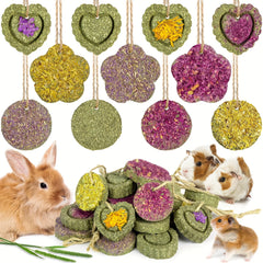 18pcs Timothy Hay Treats Rabbit Toys Natural Treats for Guinea Pig Bunny Hamster Chinchilla Rat Handmade Rabbit Chews for Teeth