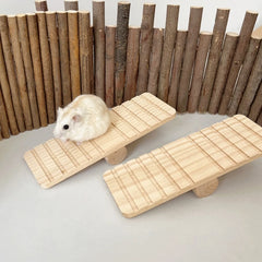 Natural Wooden Bridge Seesaw for Small Animal Mouse Bridge Hamster Rabbit Hammock Cage Climbing Platform Accessories