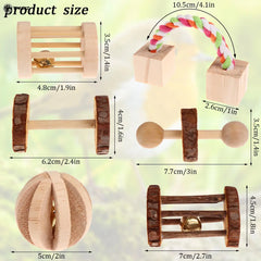 6Pcs/Set Pet Hamster Natural Wooden Chewing Toys Chinchilla Cage Accessories Rabbit Toys Wooden Dumbbell Exercise Bell Roller