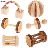 6Pcs/Set Pet Hamster Natural Wooden Chewing Toys Chinchilla Cage Accessories Rabbit Toys Wooden Dumbbell Exercise Bell Roller