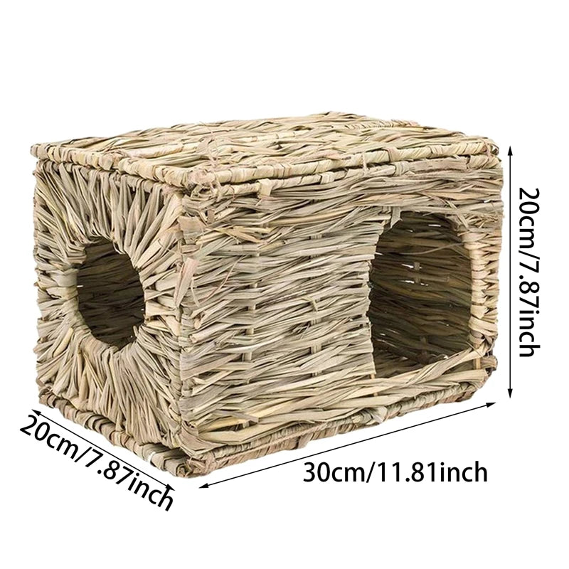 Foldable Woven Rabbit Cages Pets Hamster Bunny Grass Chew Toy Mat House Bed Nests For Small Animal Rabbit Accessories 2024